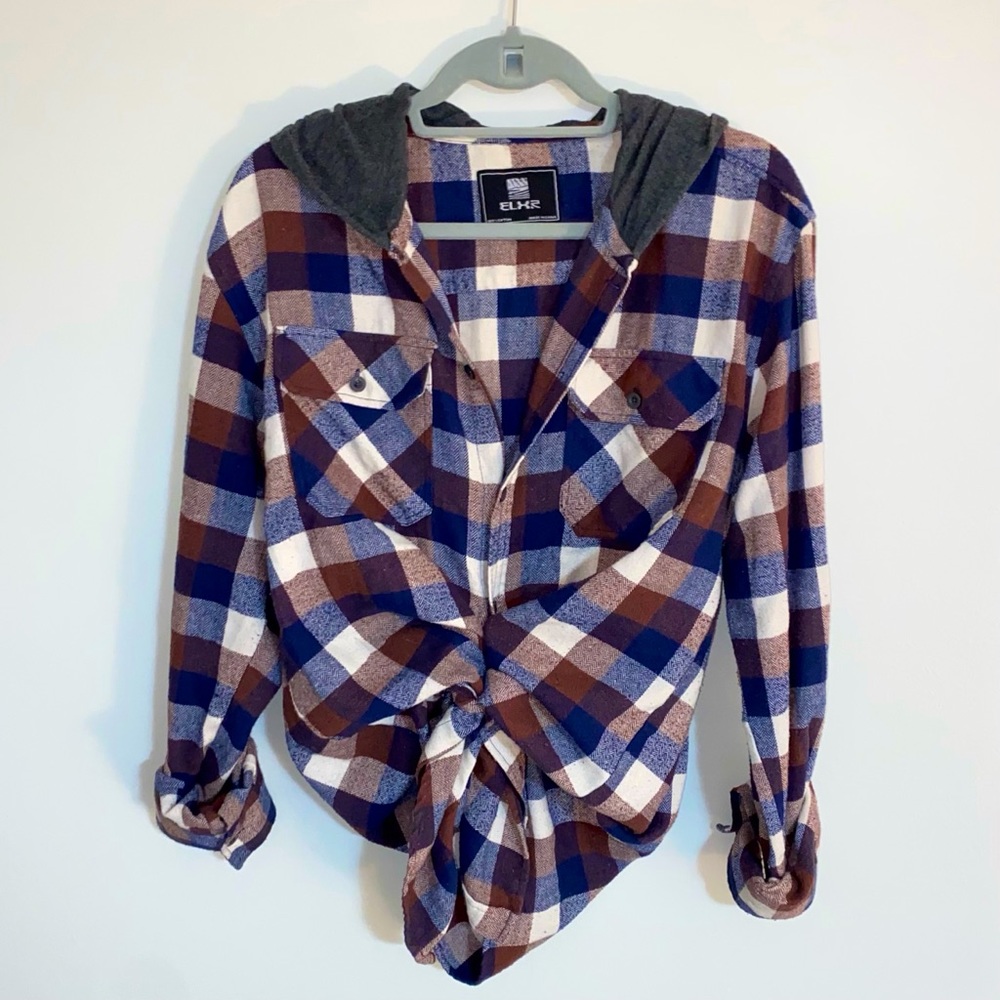 Elxs Hooded Flannel Button-up